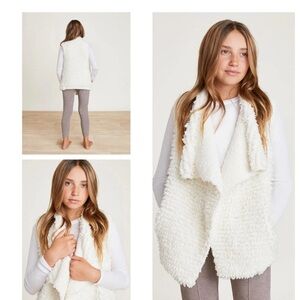 Barefoot Dreams CozyChic Youth Loop Fringe Cascading Cream Vest Jacket Sz 12/14